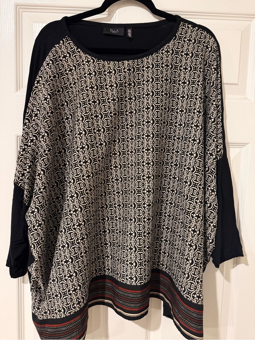 Ella Black & Cream Geometric Border-Trim Tunic